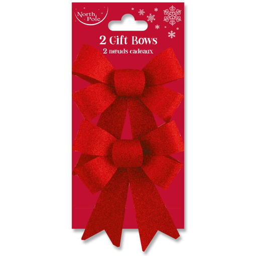 Picture of CHRISTMAS GLITTER BOWS RED 2 PACK